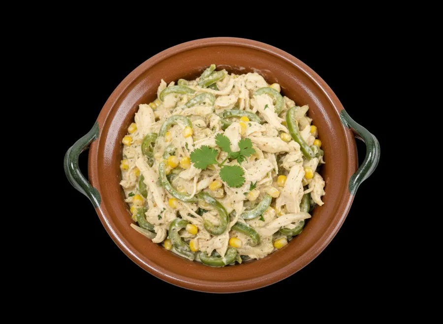 Chicken with poblano pepper strips in creamy sauce