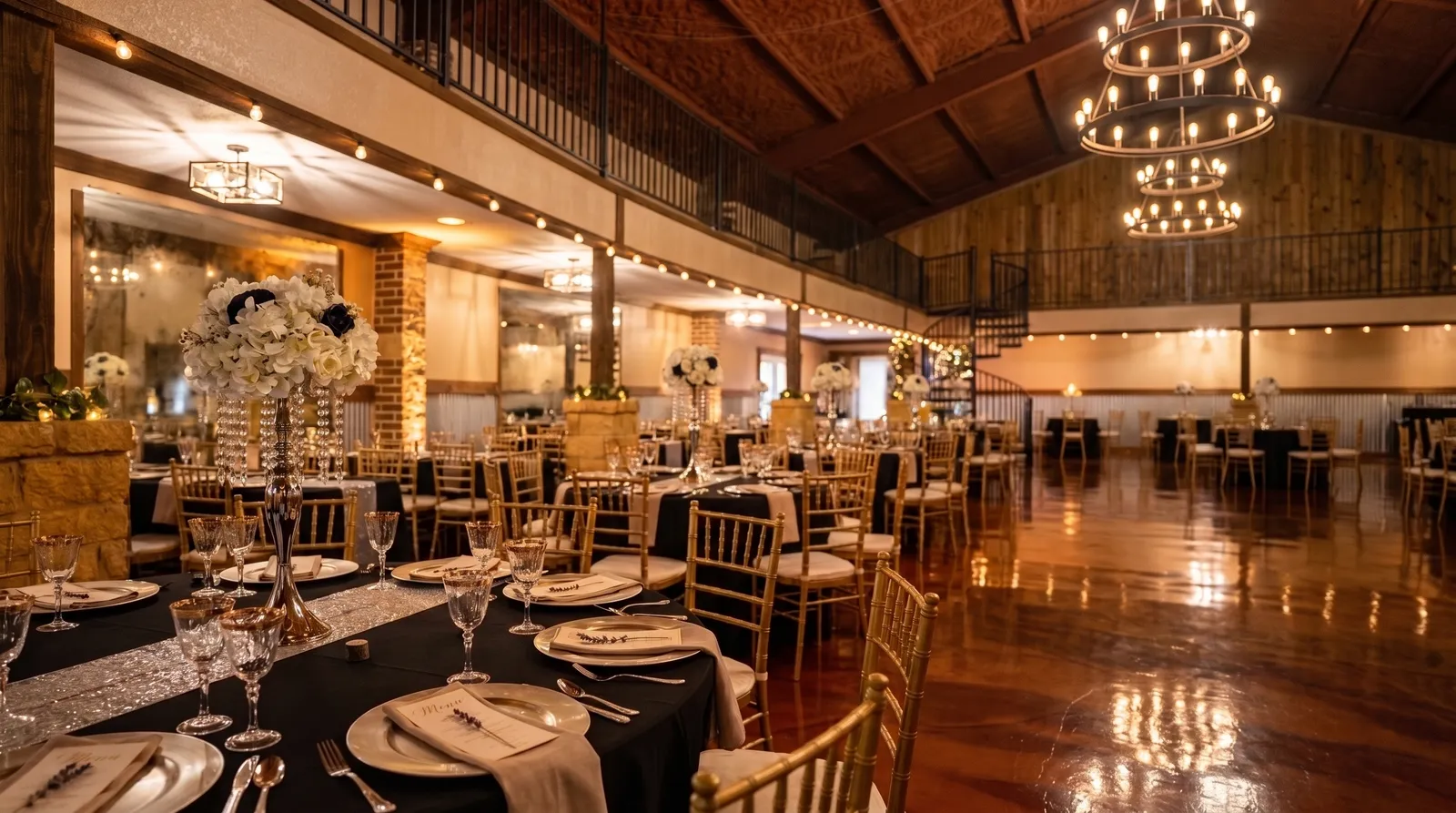 El Gran Caporal hall with chandeliers and dance floor
