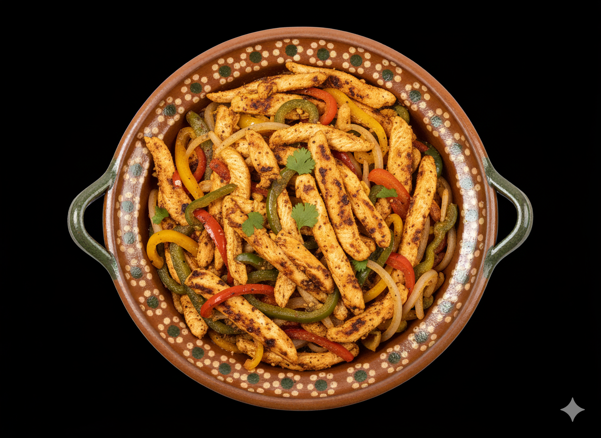 Pollo fajita con pimientos y cebollas